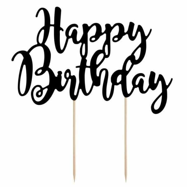 Cake Topper - Happy Birthday - Black